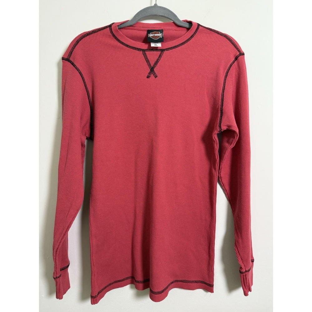 Two Harley Davidson Waffle‎ Knit Shirts Mens Sz XL Solid Red Biking Layering - Picture 8 of 11